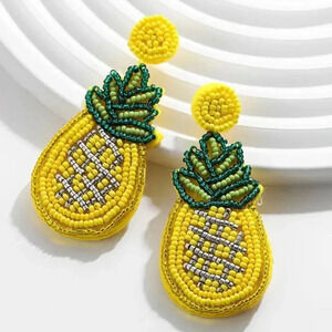 Pineapple Yellow Beaded Earrings